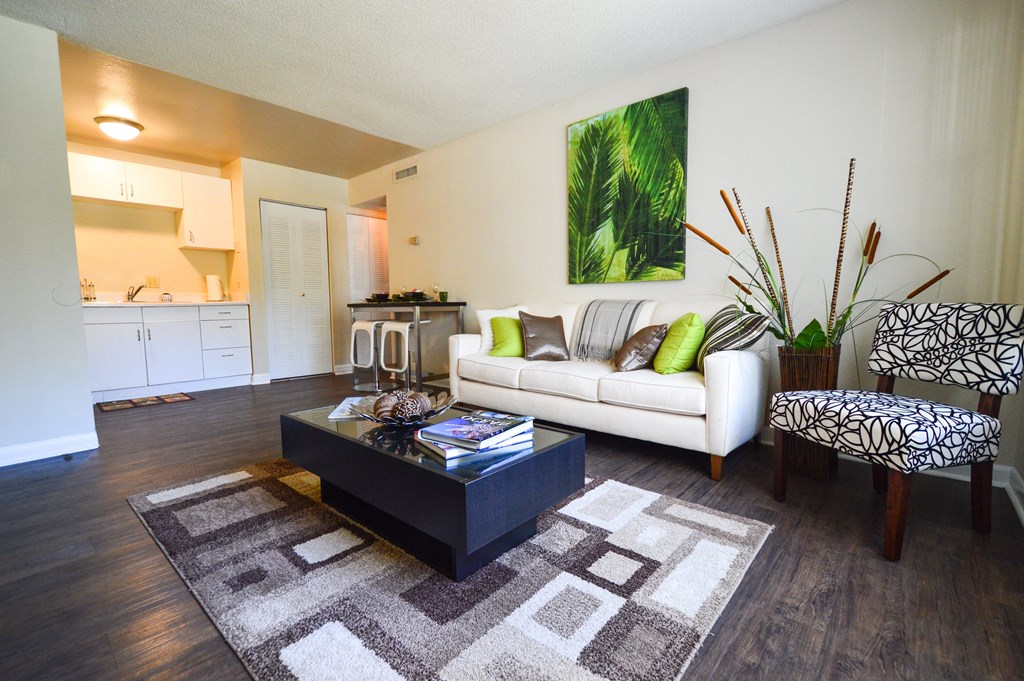 a living room with a couch and a coffee table