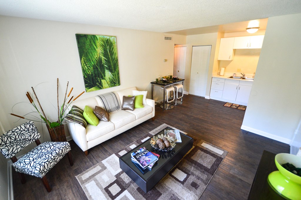 a living room with a couch and a coffee table