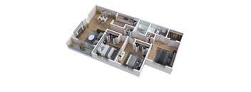 3d floor plan of a home with a bedroom and a living room