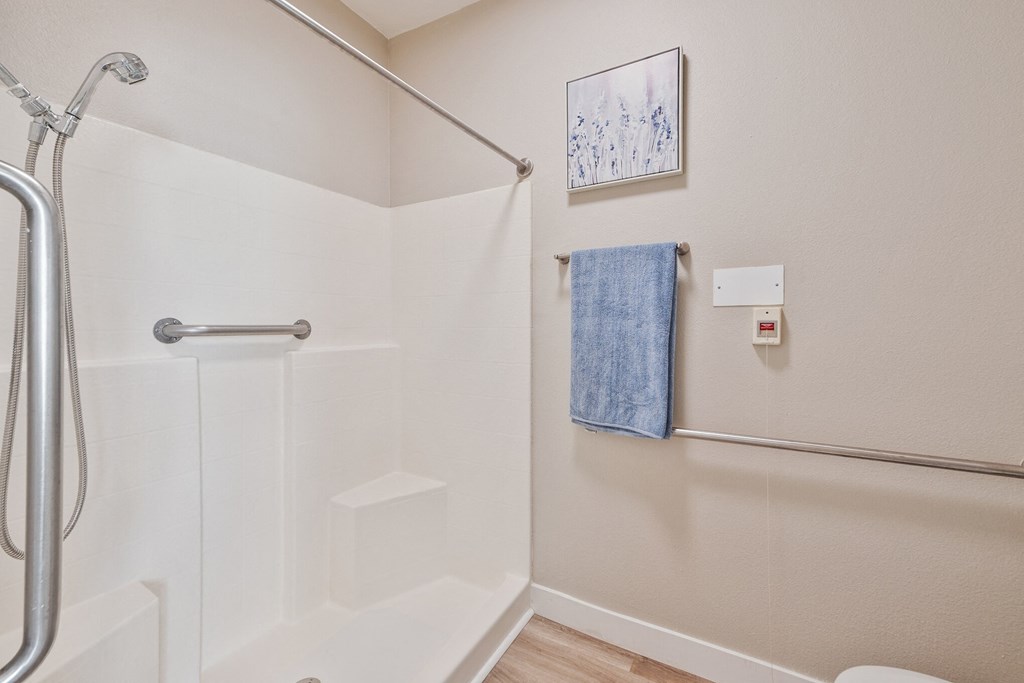 a bathroom with a shower and a toilet at Azure Point at Encinitas, Encinitas, 92024