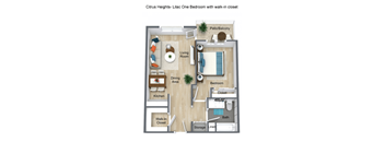 one bedroon with closet floor plan