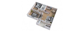 2 Bedroom 1 Bathroom Floorplan at Playa Vista Apartments, Las Vegas, NV, 89110
