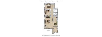 A floor plan of a two bedroom apartment at Aventine at Daytona Beach.