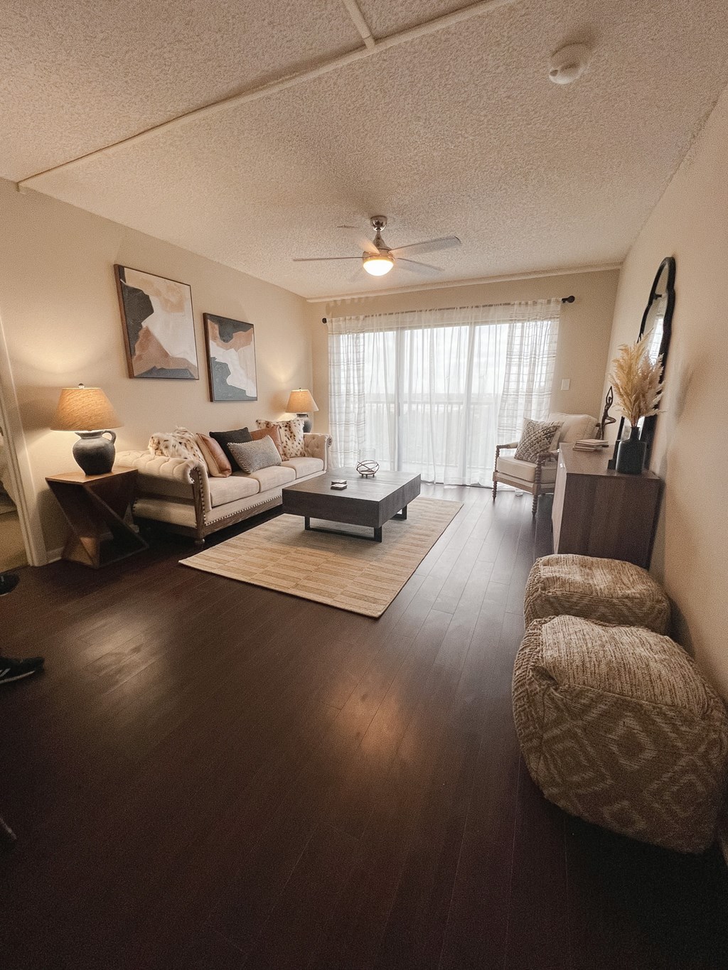 a living room with a couch and a coffee table