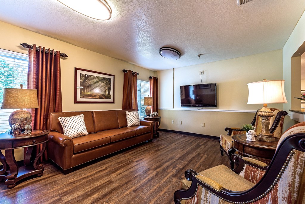 a living room with a couch and a tv