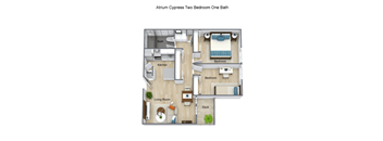 Two Bedroom 2 bath floor plan at The Atrium at Carmichael Apartments, Carmichael, 32303