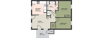 2 Bedroom, 1 Bath