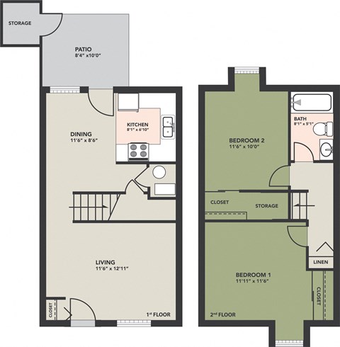 2 Bedroom, 1 Bath