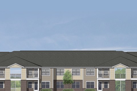 a rendering of an apartment building with a sky background