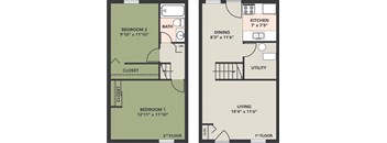 2 Bedroom, 1 Bath