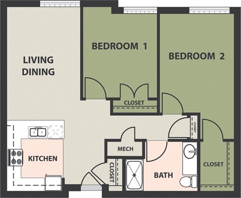 2-Bedroom, 1-Bath