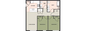 Kenlawn Place 2-Bedroom, 1-1/2 Bath Floorplan