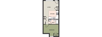 1 Bedroom, 1 Bath Floorplan