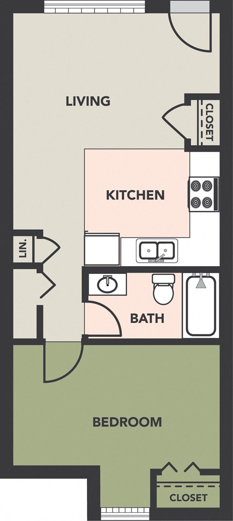 1 Bedroom, 1 Bath Floorplan