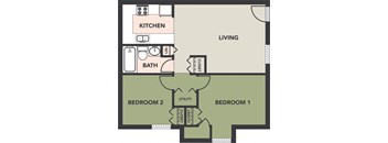 2 Bedroom, 1 Bath Floorplan