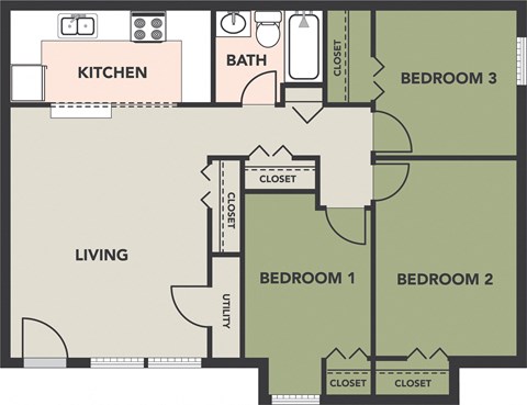 3 Bedroom, 1 Bath