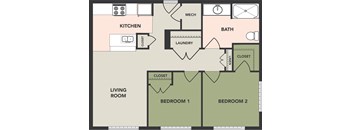 2 Bedroom, 1 Bath, HC