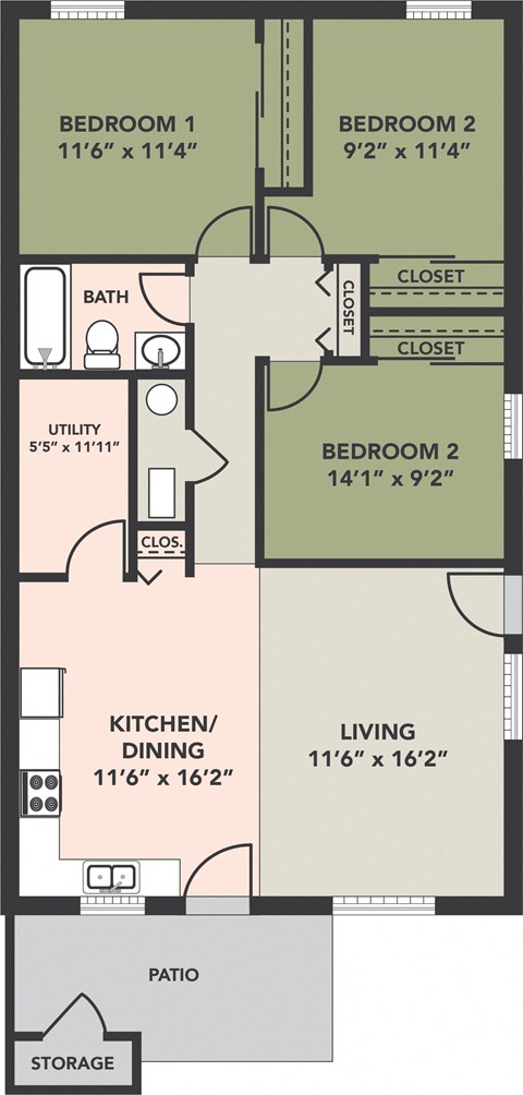 3 Bedroom, 1 Bath