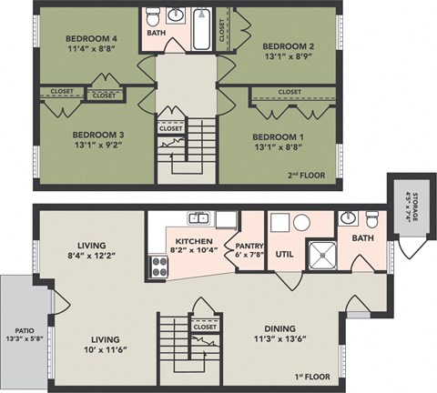 Sawyer Manor, 2 Bedroom, 2 Bath, Townhome 4B