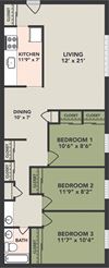 3 Bedroom, 1 Bath