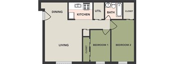 2 Bedroom, 1 Bath