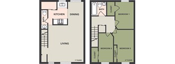 3 Bedroom, 1-1/2 Bath Townhome