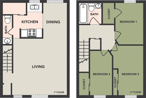 3 Bedroom, 1-1/2 Bath Townhome