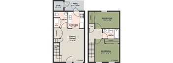 Floorplan 2BR, 1-1/2BA, TH (2A)