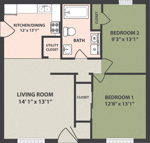 2-Bed, 1 Bath Duplex