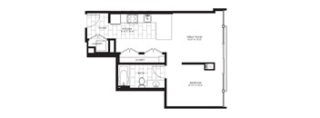 1 Bed 1 Bath Floorplan | 595 Sq. Ft. at Flair Tower Apartments, Chicago, IL