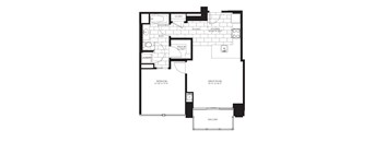 1 Bed 1 Bath Floorplan B | 713 Sq. Ft. at Flair Tower Apartments, Chicago Illinois