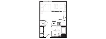 Studio 1 bath 0C Floor Plan | 472-500 Sq. Ft. at L Seven, San Francisco
