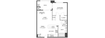 1 Bed 1 bath A Floor Plan | 729 Sq. Ft. at The Kitt at Warner Center Apartments, Woodland Hills