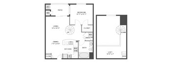 1 Bed 1 bath B Floor Plan | 877 Sq. Ft. at The Kitt at Warner Center Apartments, California