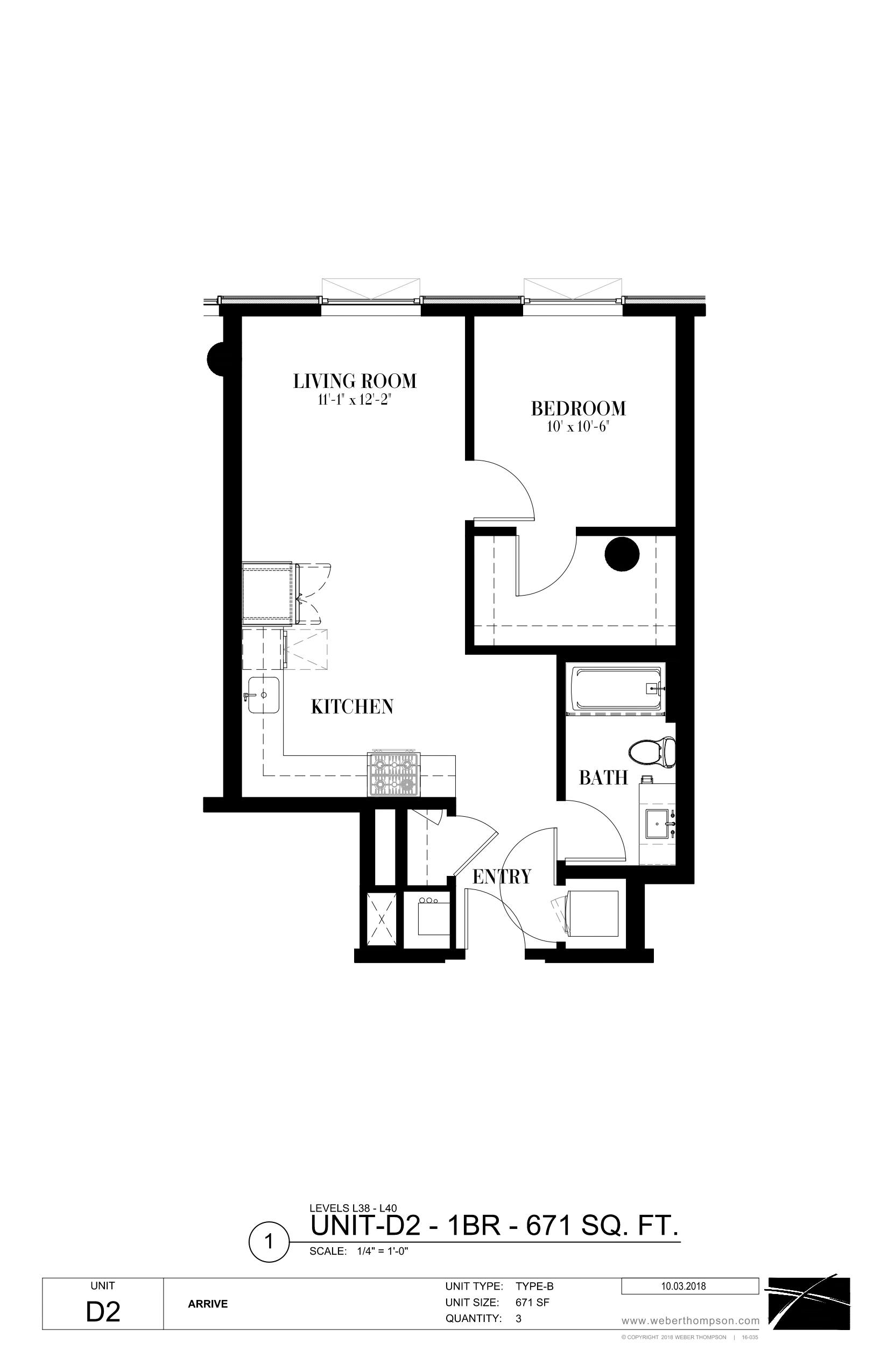 A floor plan for a 1 bedroom apartment with a living room, kitchen, bathroom and entry.