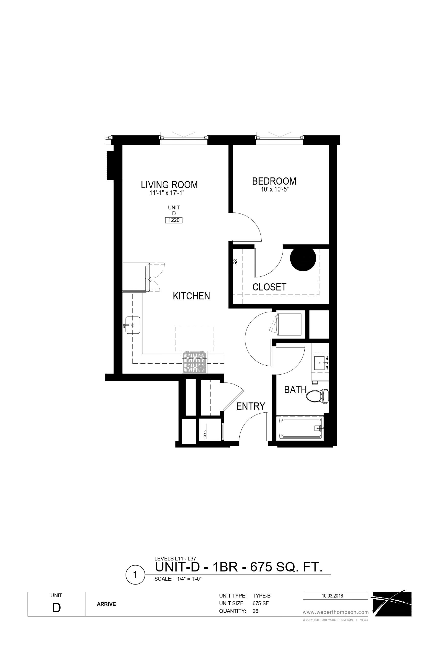 A black and white image of a floor plan for a 1 bedroom apartment.