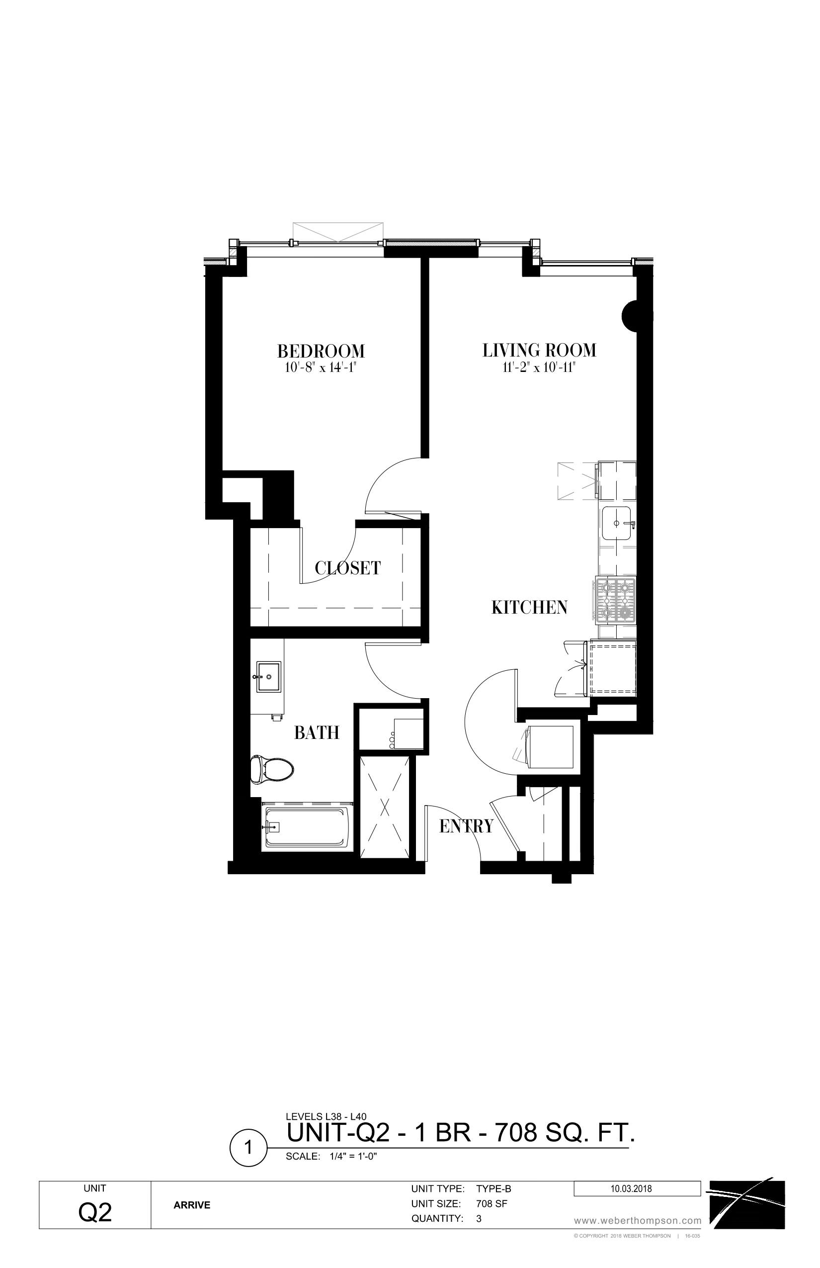 A black and white image of a floor plan for a unit labeled Q2.