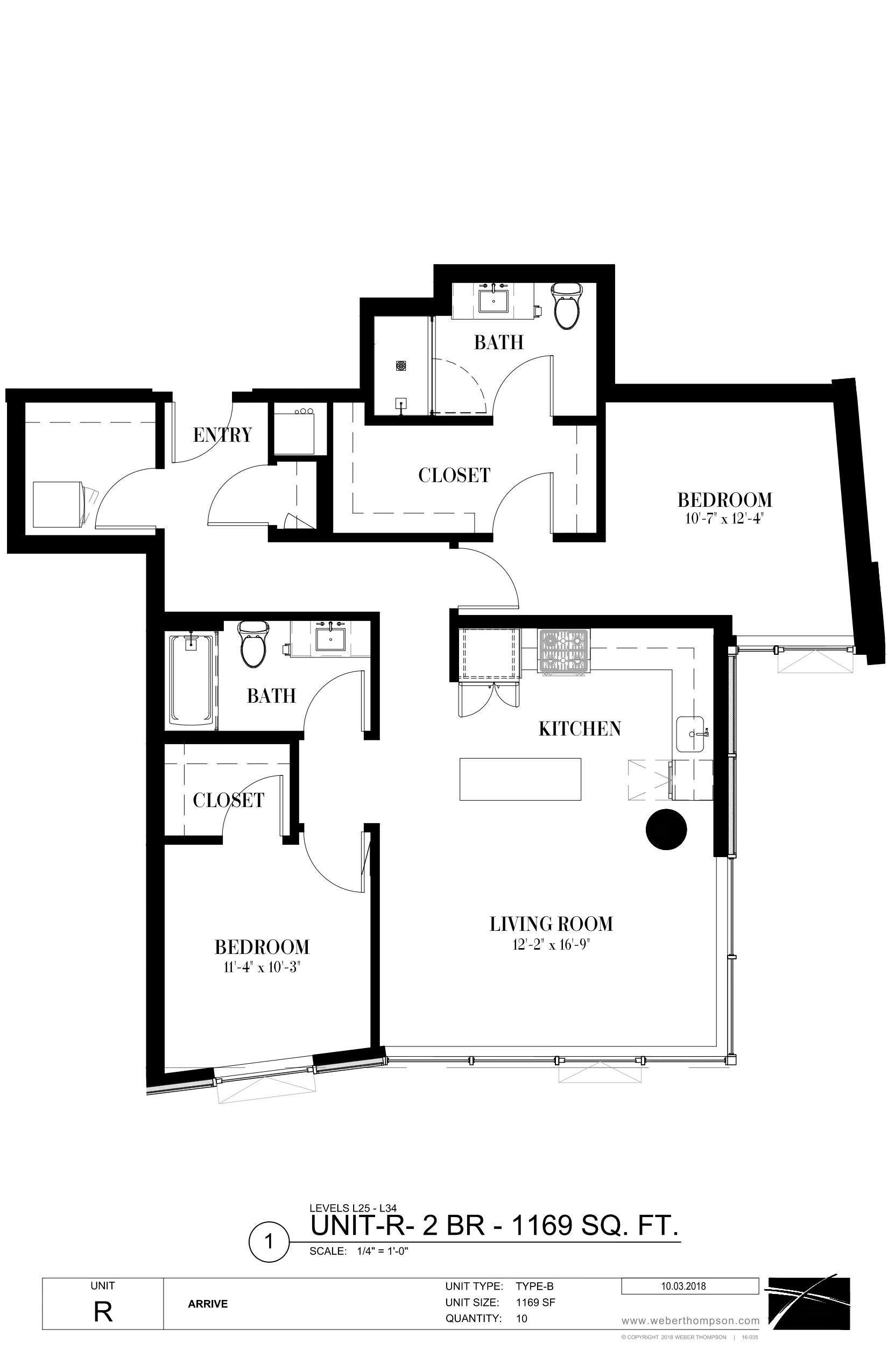 A black and white image of a floor plan for a two bedroom, one bathroom apartment.