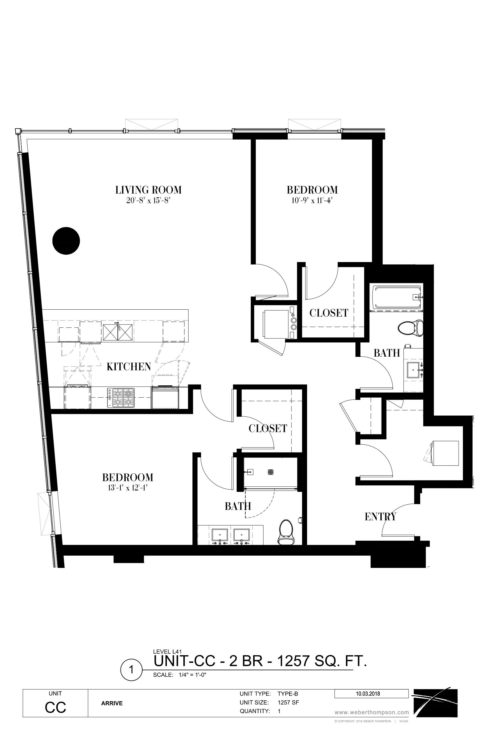 A black and white image of a floor plan for a unit called C-2 BR.