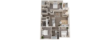 a floor plan image of a 3 bedroom apartment with an office space and balcony