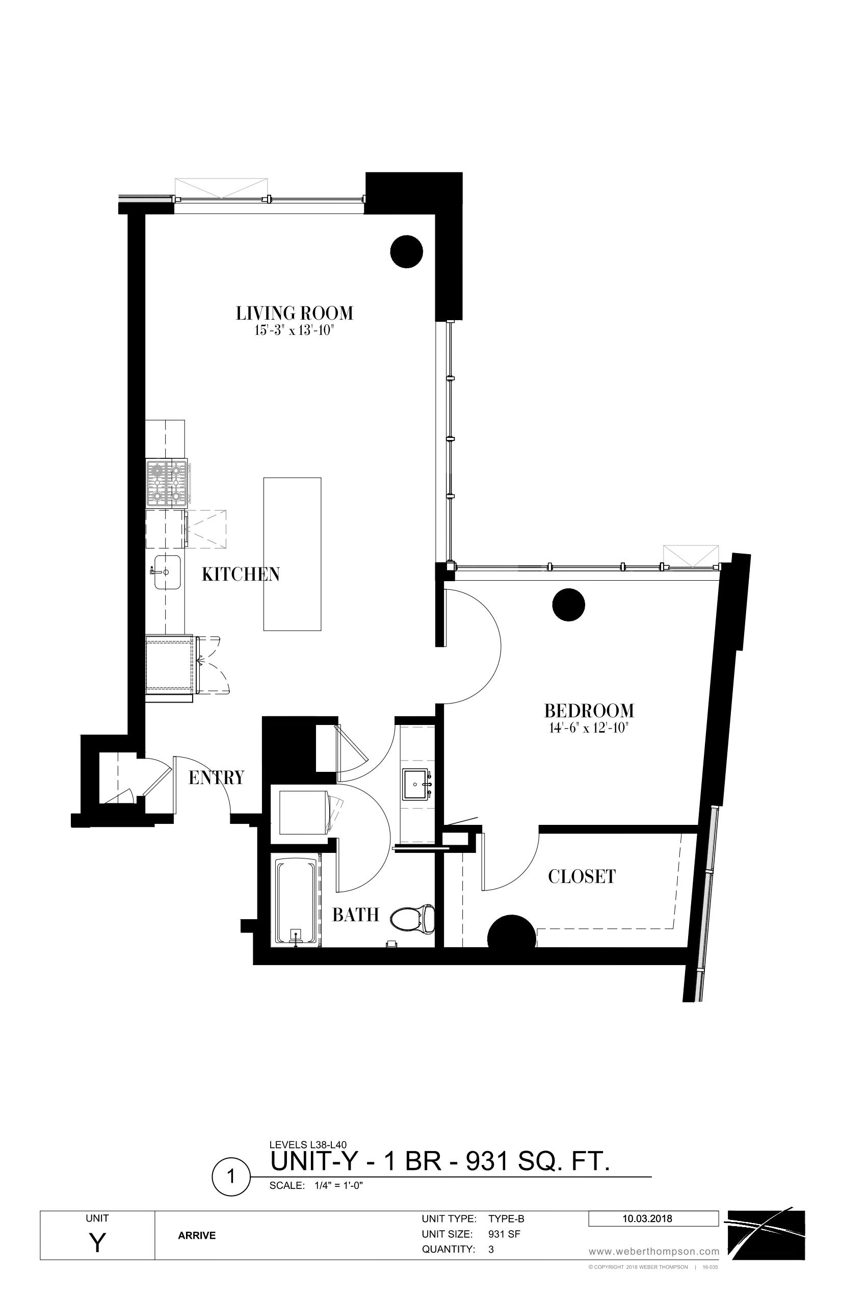 A black and white image of a floor plan for a one bedroom apartment.