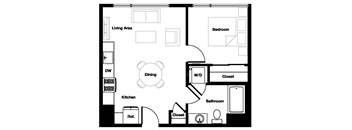 1 bed 1 bath 1A Floor Plan | 564 Sq. Ft. at L Seven, California