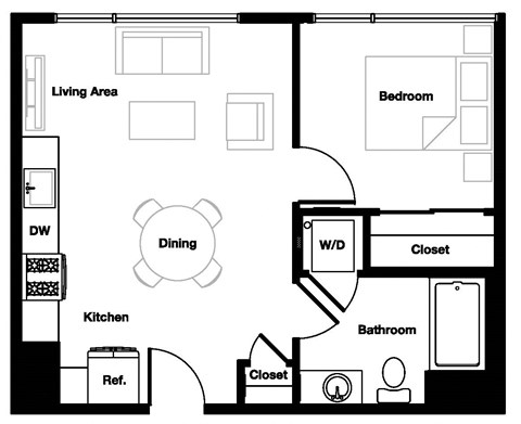 1 bed 1 bath 1A Floor Plan | 564 Sq. Ft. at L Seven, California