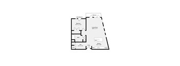 A floor plan of a residential area with a bedroom, bathroom, living room, kitchen, and pantry.