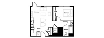 1 bed 1 bath 1B Floor Plan | 655 Sq. Ft. at L Seven, San Francisco