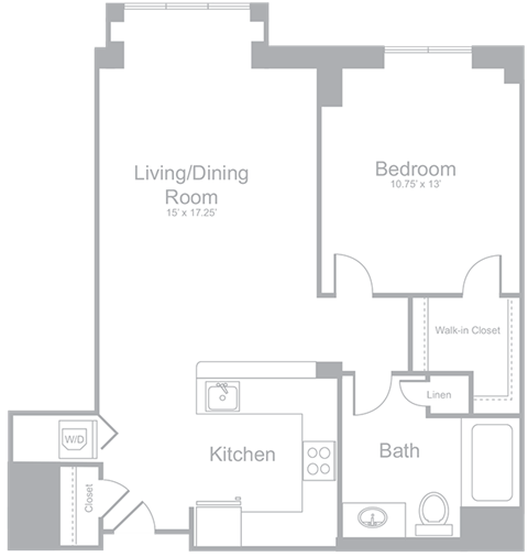 A3 One Bedroom One Bath Floor Plan | 782 Sq. Ft. at Amelia, Massachusetts