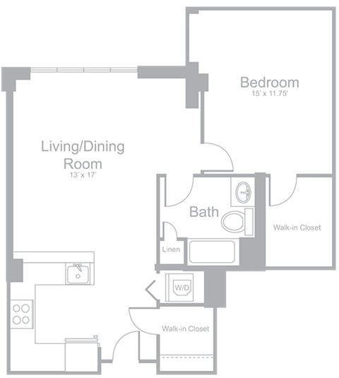 A5 One Bedroom One Bath Floor Plan | 822 Sq. Ft. at Amelia, Quincy
