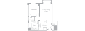 A4 One Bedroom One Bath Floor Plan | 791 Sq. Ft. at Amelia, Quincy, MA