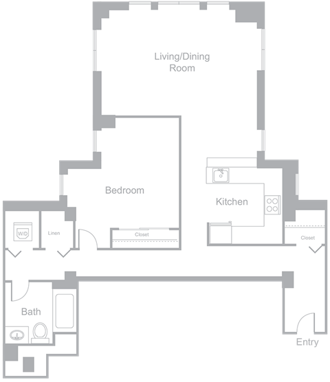 A7 One Bedroom One Bath Floor Plan | 974 Sq. Ft. at Amelia, Quincy, Massachusetts
