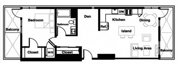 1 bed 1 bath 1S Floor Plan  | 890 Sq. Ft.at L Seven, San Francisco, 94103